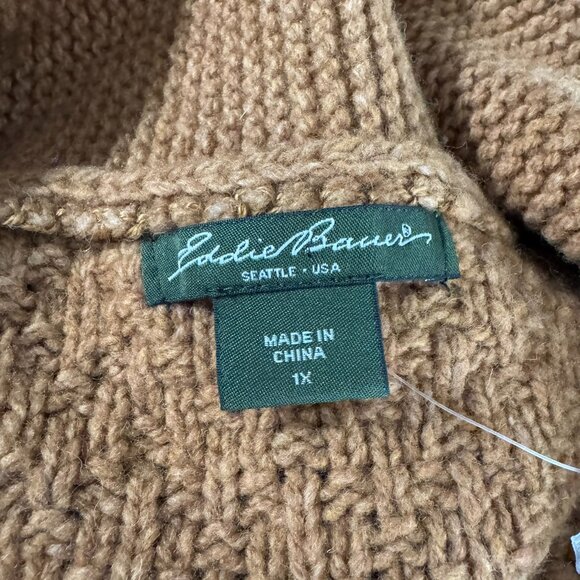 Eddie Bauer Shawl Collar Cardigan Sweater 1X Cable Knit Brown NWOT CJ-2225 - Picture 8 of 9
